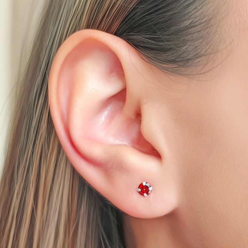 AROS CIRCÓN EN COLOR ROJO GRIFAS 4MM PLATA FINA 925 - 5
