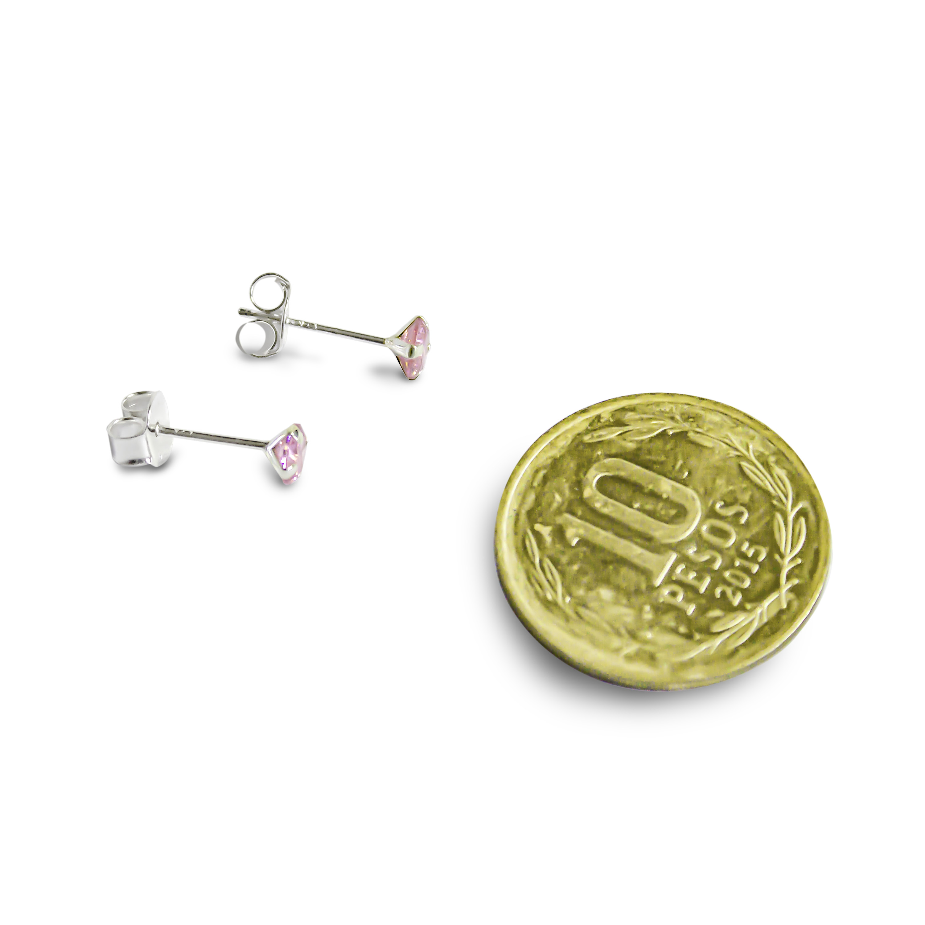 AROS CIRCON ROSADO GRIFAS 4MM PLATA FINA 925 - 3