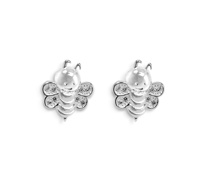 AROS ABEJA CIRCON ALA PLATA FINA 925 - 1