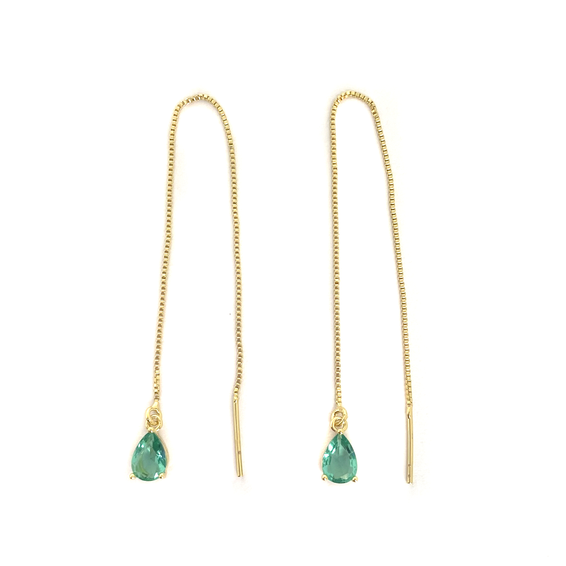AROS CADENA COLGANTE GOTA VERDE ENCHAPADO ORO 18K - 1