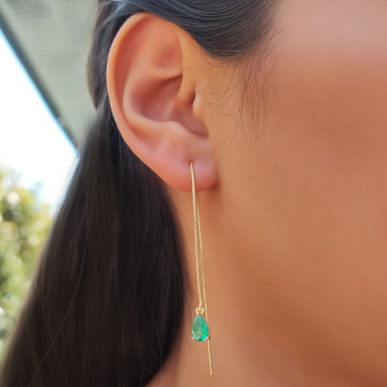 AROS CADENA COLGANTE GOTA VERDE ENCHAPADO ORO 18K - 2