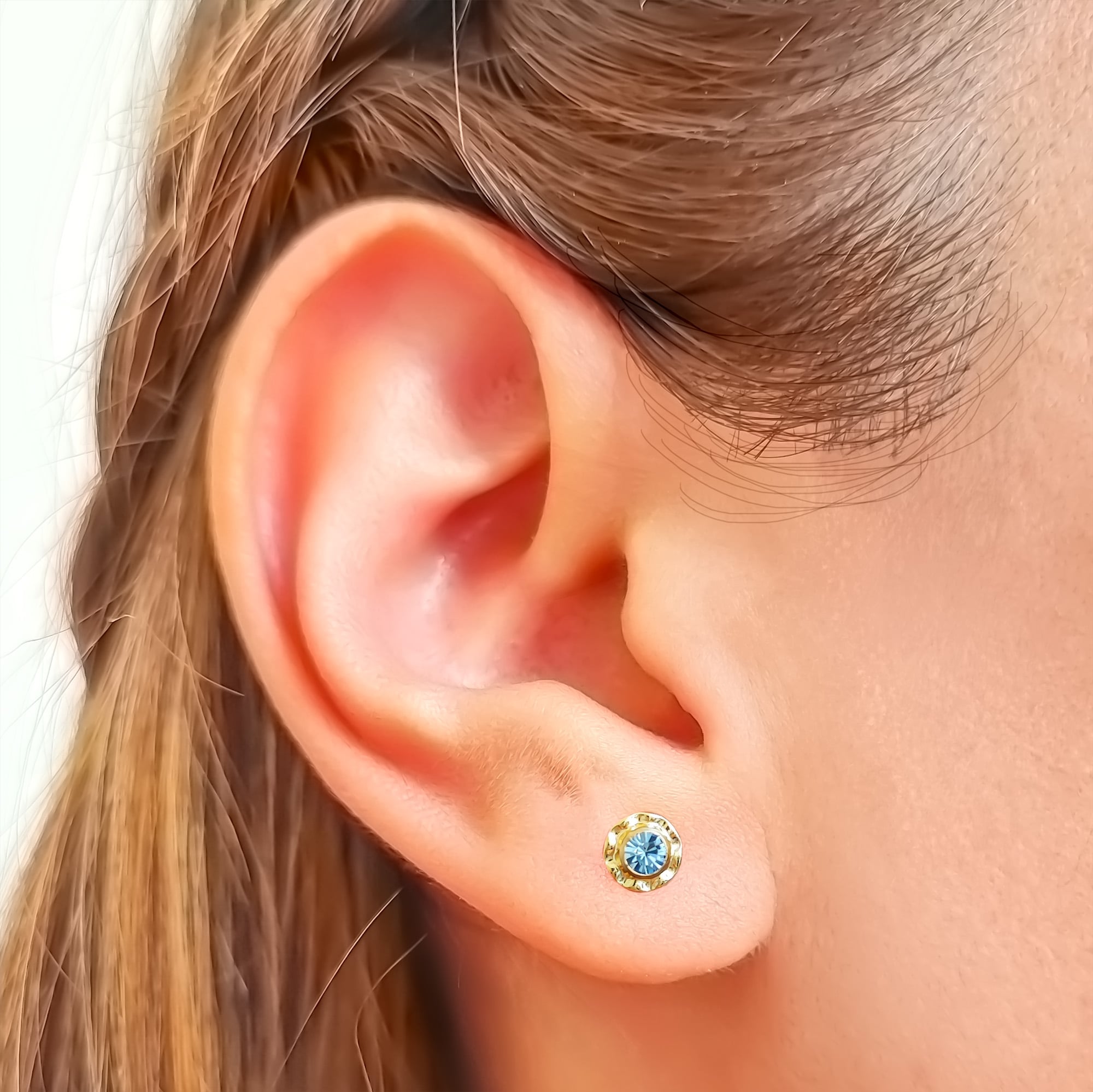 AROS ABRIDORES NIÑA CIRCON CELESTE 7MM LAMINADO ORO 18K - 2