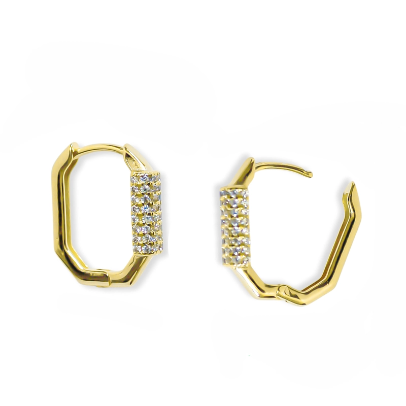 AROS ARGOLLA HEXAGONO CIRCON ENCHAPADO ORO 18K - 2