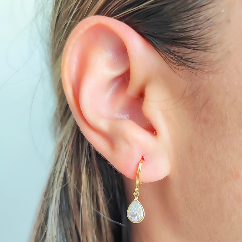 AROS CELIA ARGOLLA GOTA CIRCON ENCHAPADO ORO 18K - 3