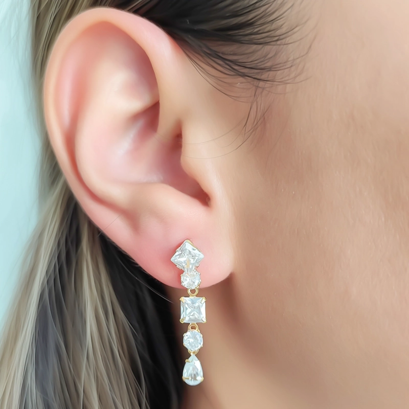 AROS NIEVES CIRCON LARGO ENCHAPADO ORO 18K - 4