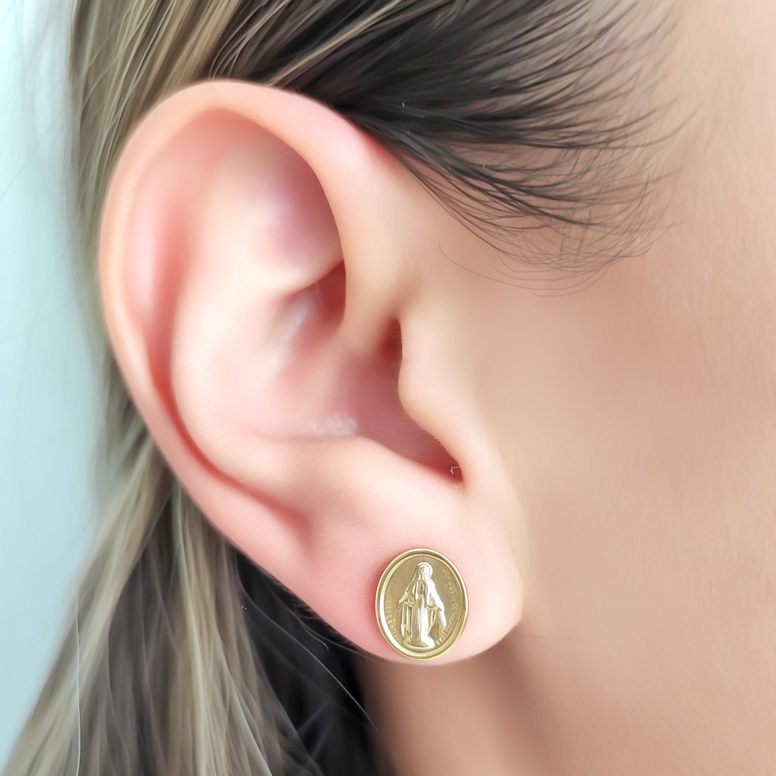 AROS OVALADO VIRGEN DE LOS RAYOS 11MM ENCHAPADO ORO 18K - 3