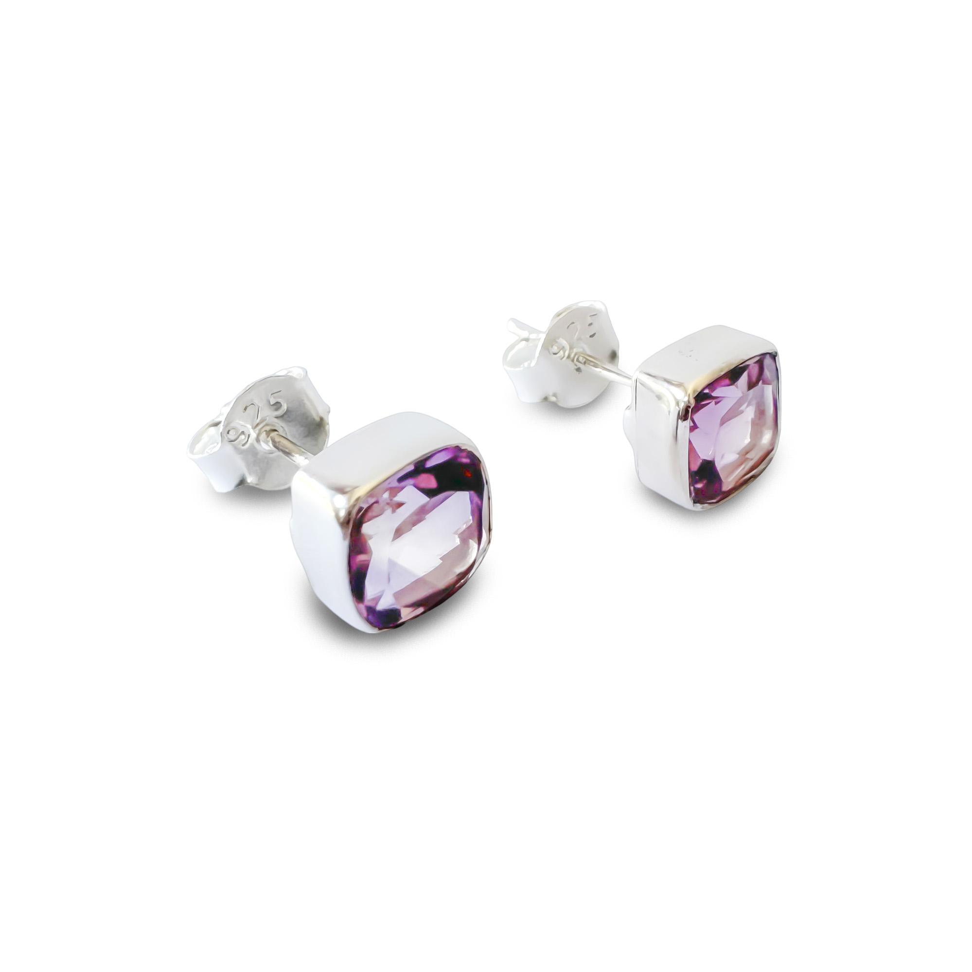 AROS CUADRADO AMATISTA FACETADO 7MM PLATA FINA 925 - 2