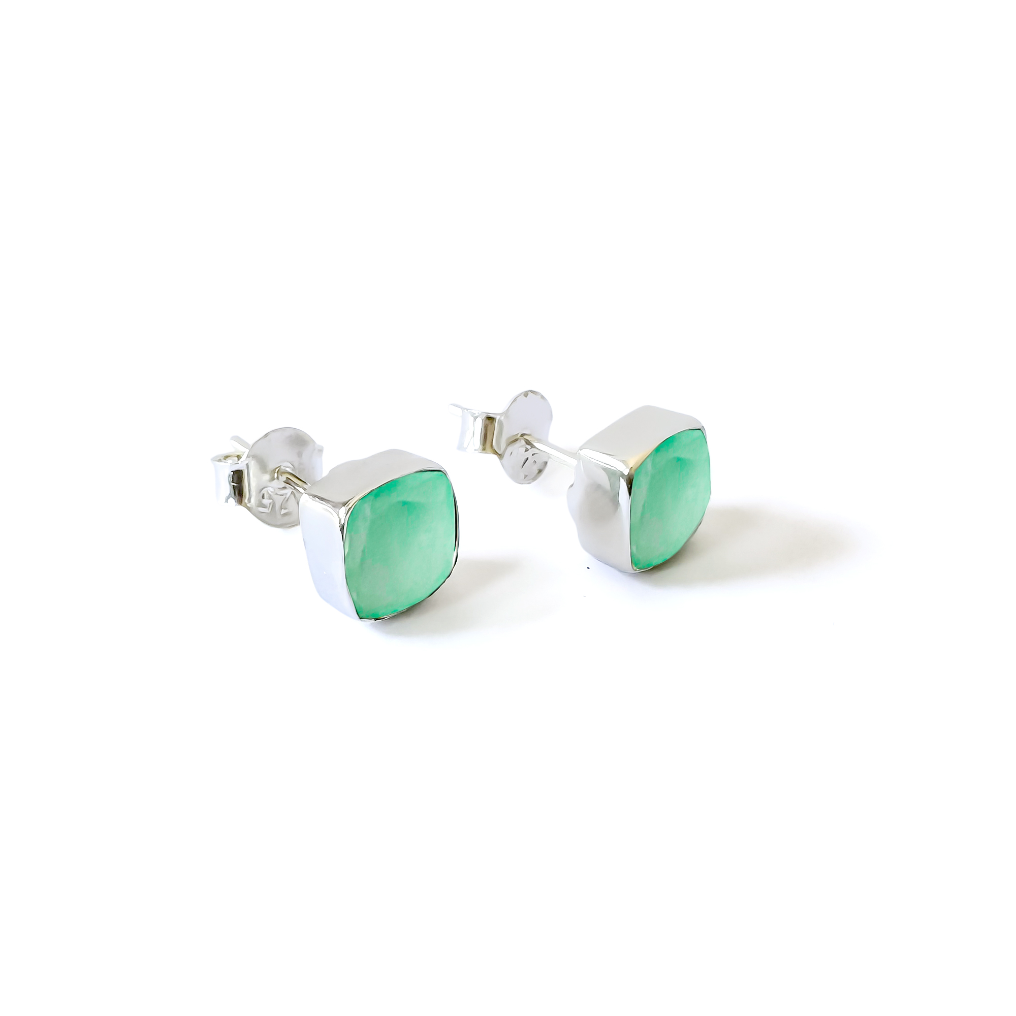AROS CUADRADO CALCEDONIA FACETADO 7MM PLATA FINA 925 - 2