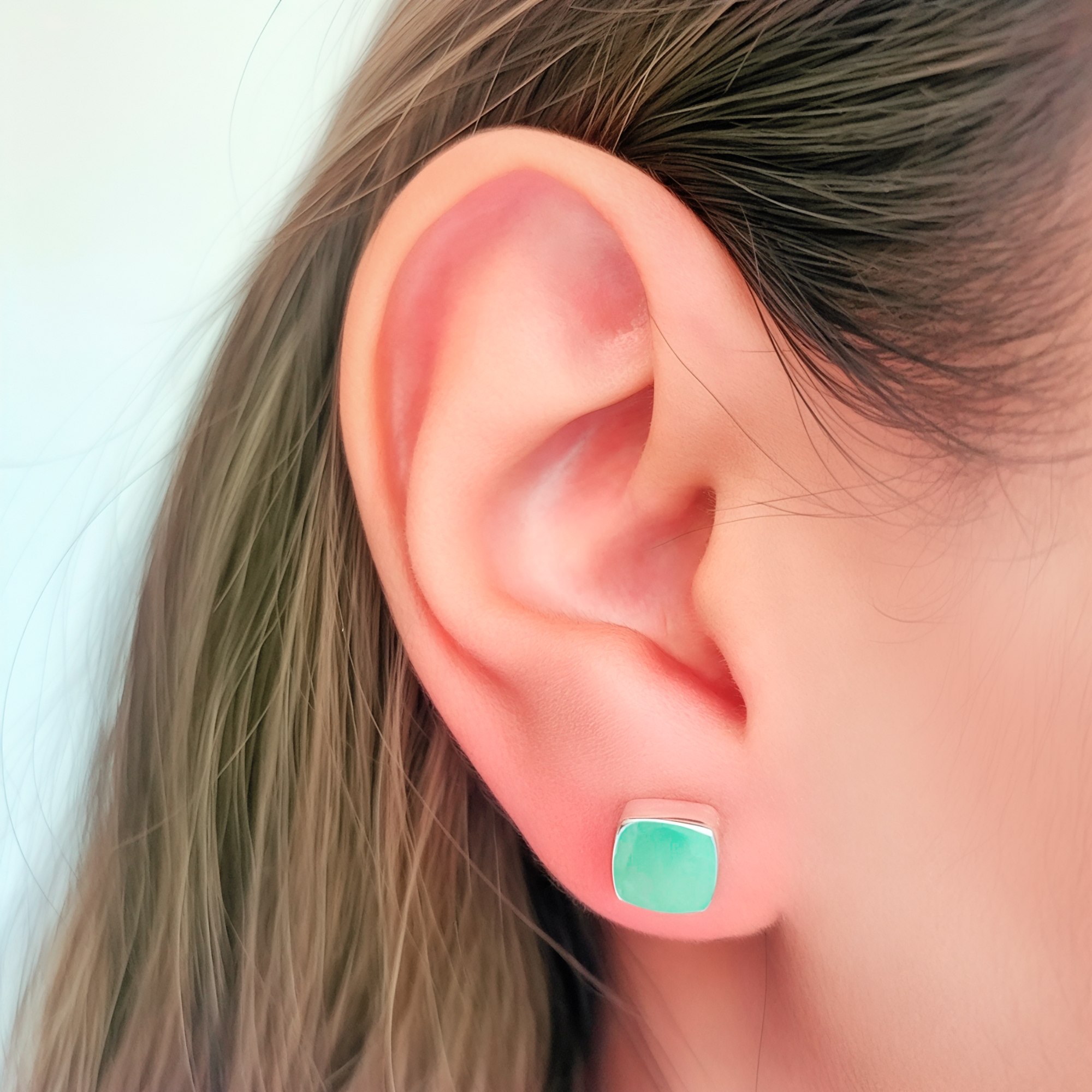 AROS CUADRADO CALCEDONIA FACETADO 7MM PLATA FINA 925 - 3
