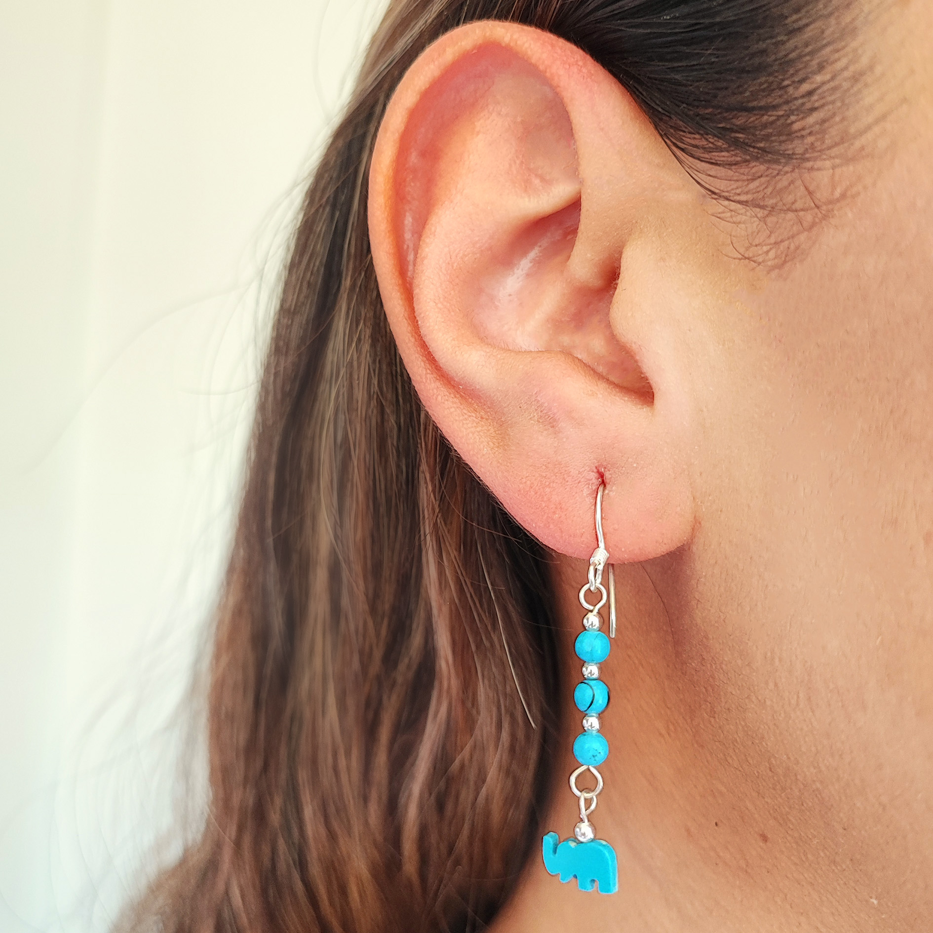 AROS TURQUESA ELEFANTE MINI PLATA FINA 925 - 3