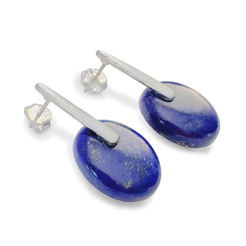 AROS LAPISLAZULI OVALO PLATA FINA 925 - 2