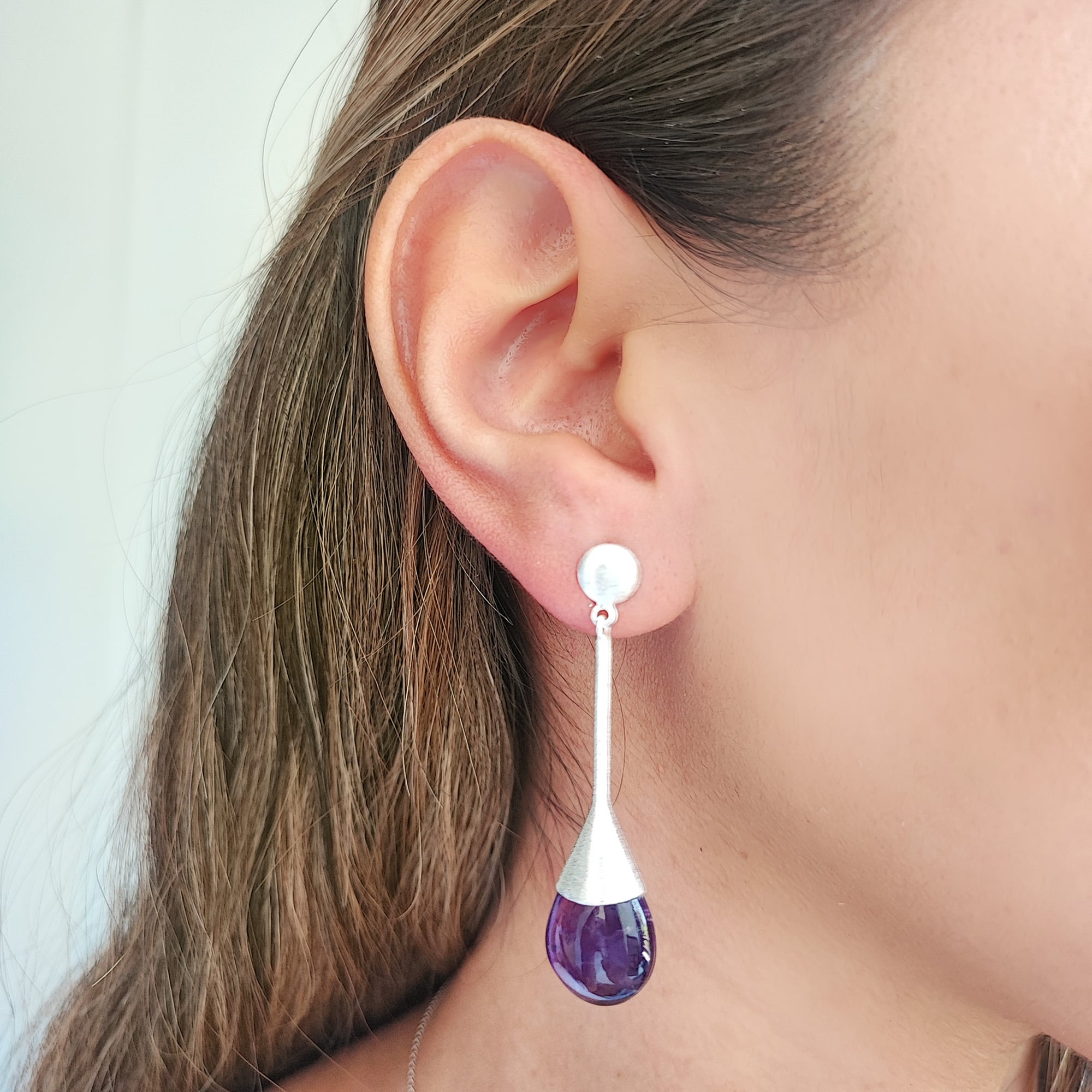 AROS AMATISTA GOTA PLATA FINA 925 SATINADO - 3