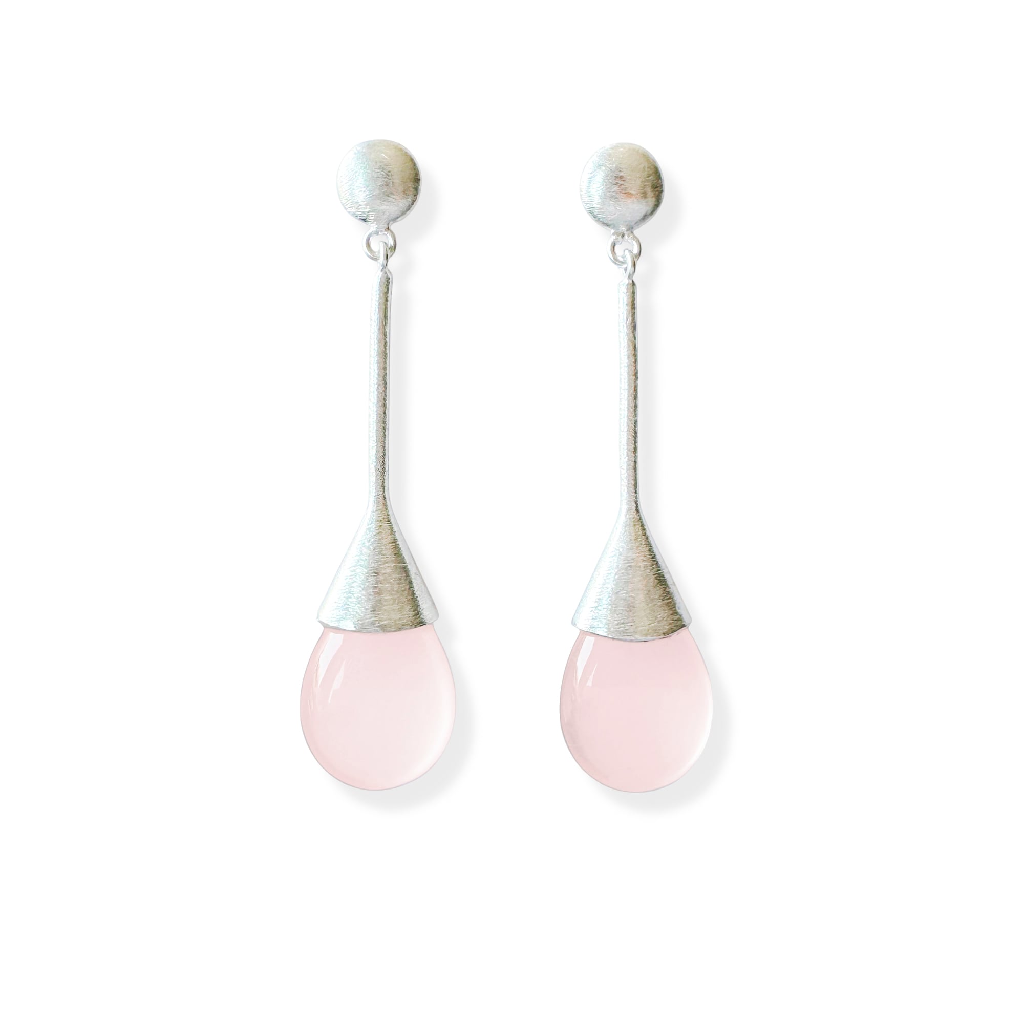 AROS CUARZO ROSADO GOTA PLATA FINA 925 SATINADO - 1