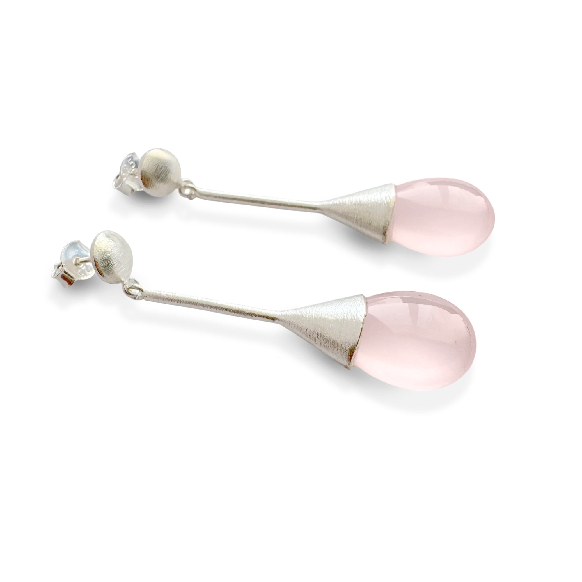 AROS CUARZO ROSADO GOTA PLATA FINA 925 SATINADO - 2