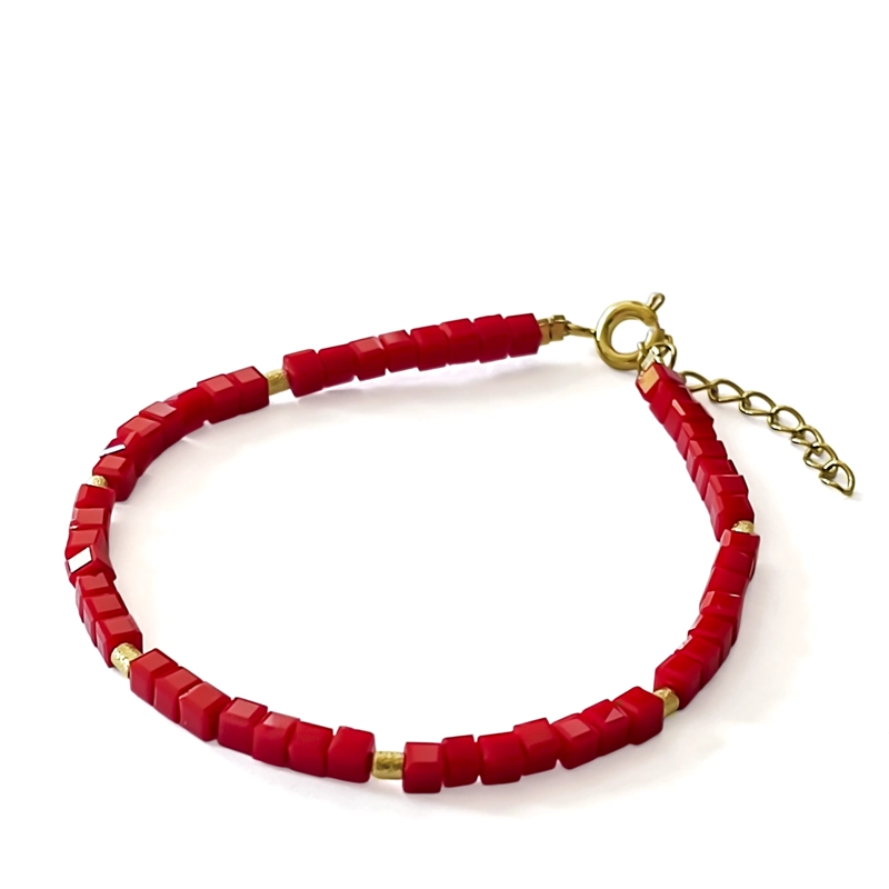PULSERA CUBO CRISTAL EN COLOR ROJO MOSTACILLA ENCHAPADO ORO 18K - 2