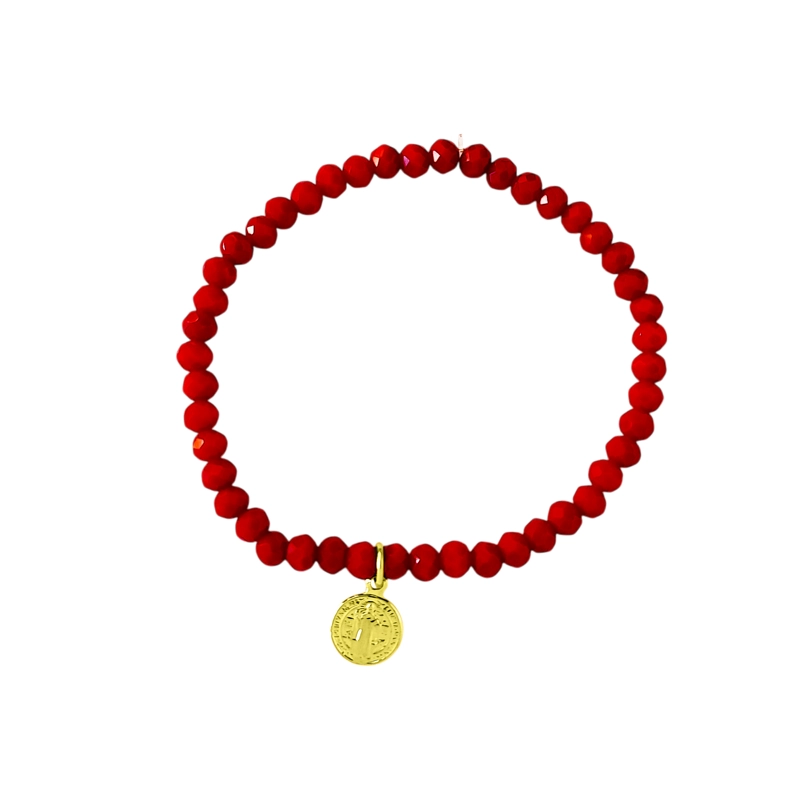PULSERA SAN BENITO CRISTAL EN COLOR ROJO ENCHAPADO ORO 18K - 1