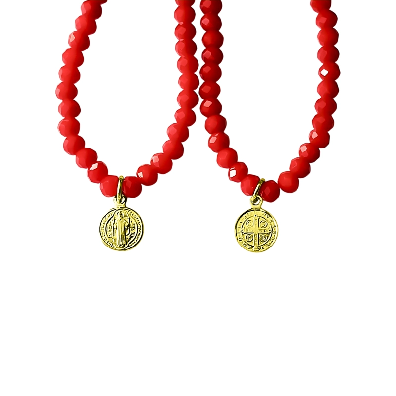 PULSERA SAN BENITO CRISTAL EN COLOR ROJO ENCHAPADO ORO 18K - 3