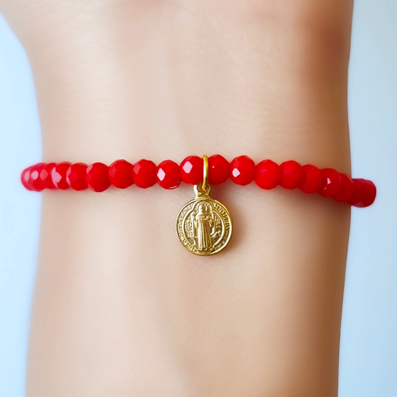 PULSERA SAN BENITO CRISTAL EN COLOR ROJO ENCHAPADO ORO 18K - 4