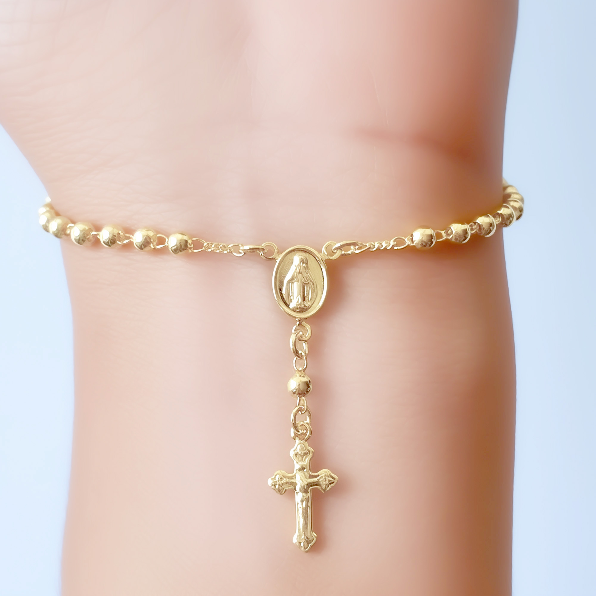 PULSERA DENARIO VIRGEN DE LOS RAYOS BOLITA ENCHAPADO ORO 18K - 3
