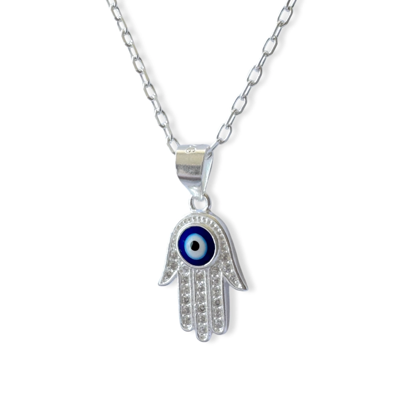 COLLAR MANO DE FATIMA OJO TURCO PLATA FINA 925 - 2