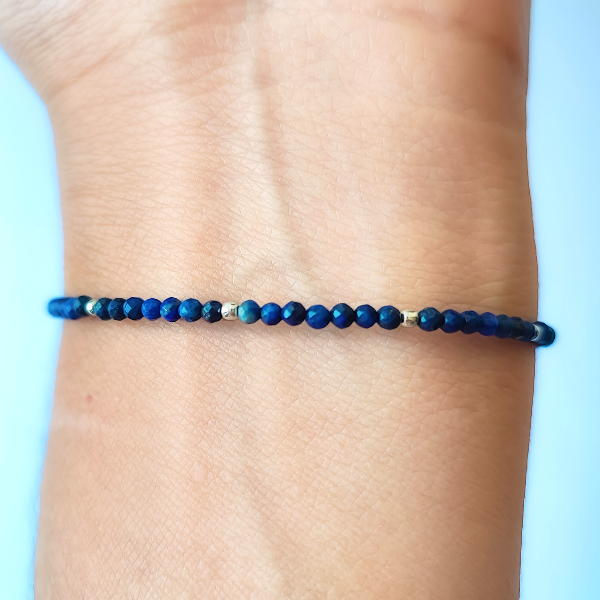 PULSERA MINI LAPISLAZULI FACETADA PLATA FINA 925 - 3