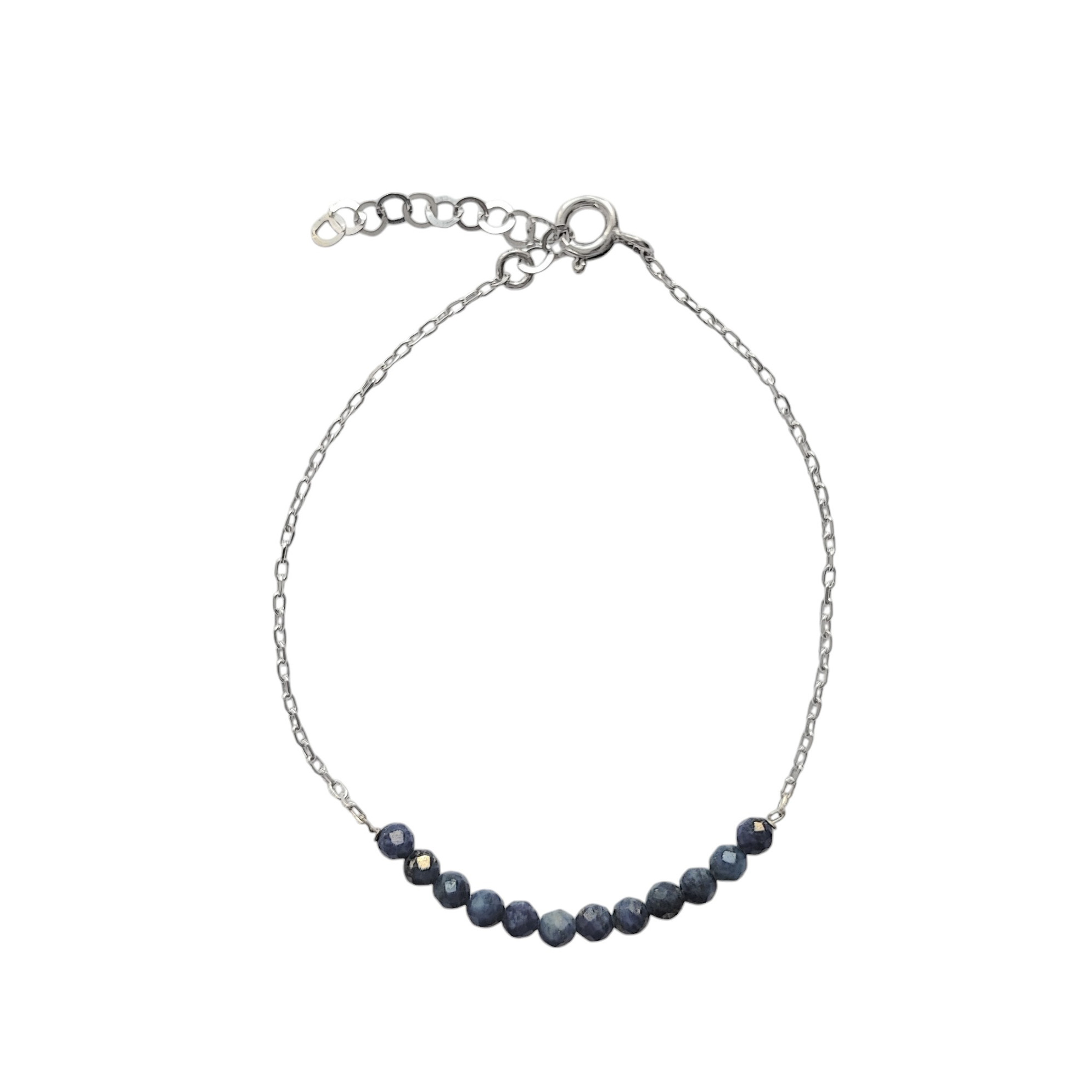 PULSERA LAPISLAZULI BOLITA FACETADA 3MM PLATA FINA 925 - 1