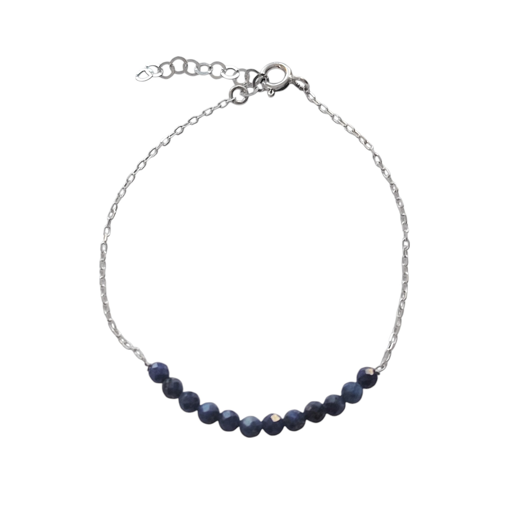 PULSERA LAPISLAZULI BOLITA FACETADA 3MM PLATA FINA 925 - 2