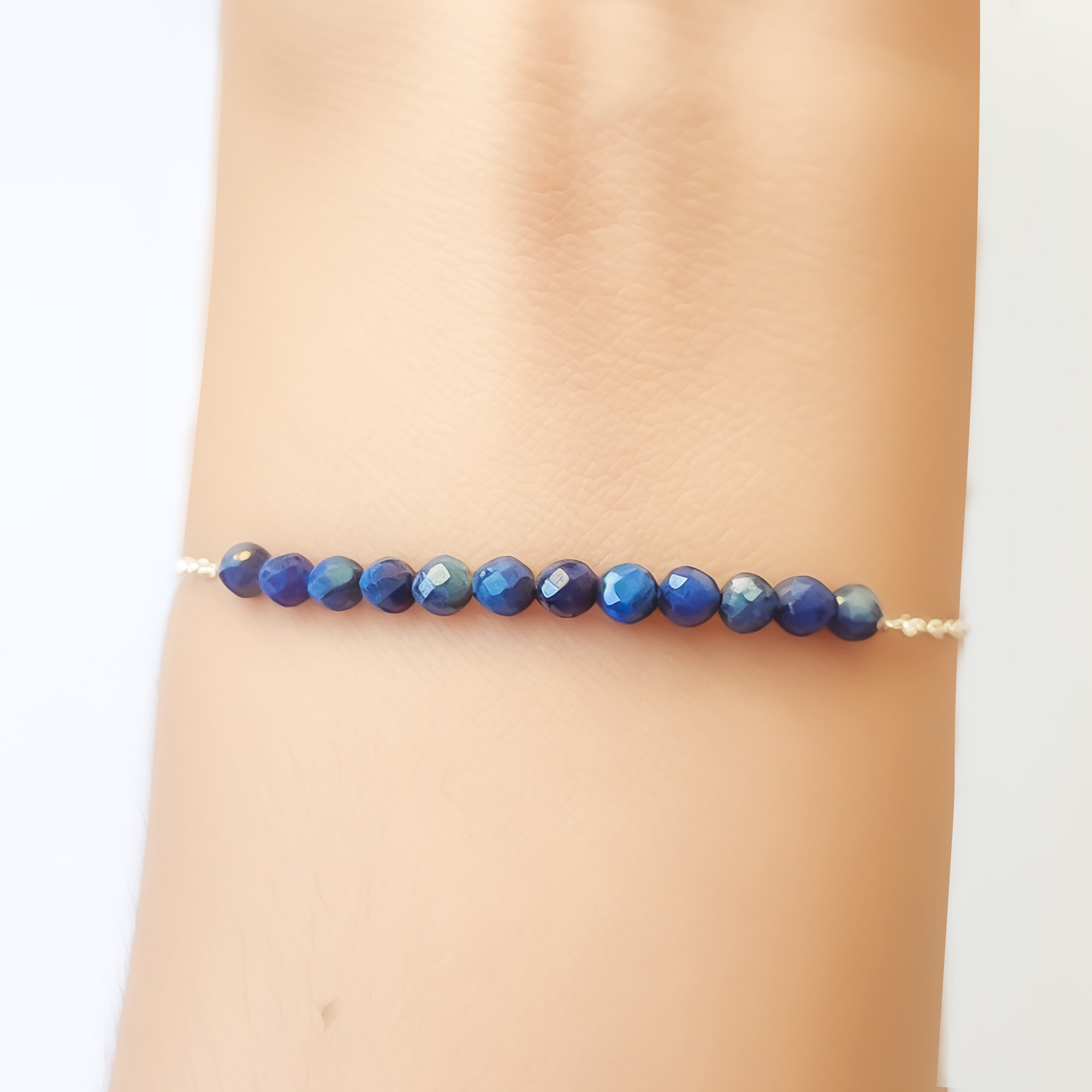 PULSERA LAPISLAZULI BOLITA FACETADA 3MM PLATA FINA 925 - 3