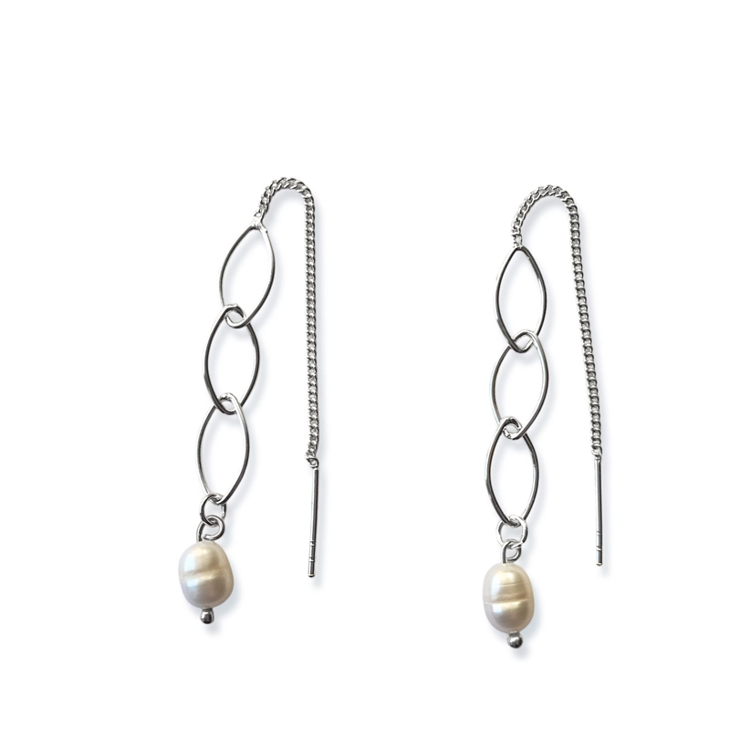 AROS PERLA DE RIO CADENA PALITO PLATA FINA 925 - 1