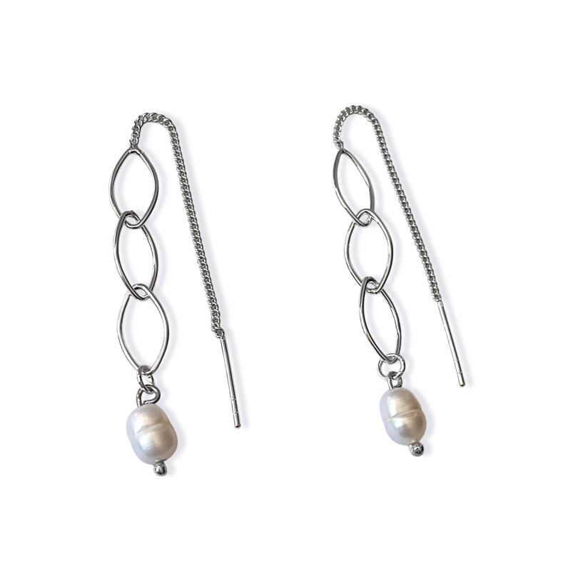 AROS PERLA DE RIO CADENA PALITO PLATA FINA 925 - 2
