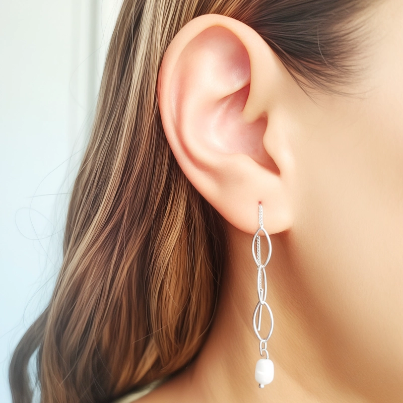 AROS PERLA DE RIO CADENA PALITO PLATA FINA 925 - 3