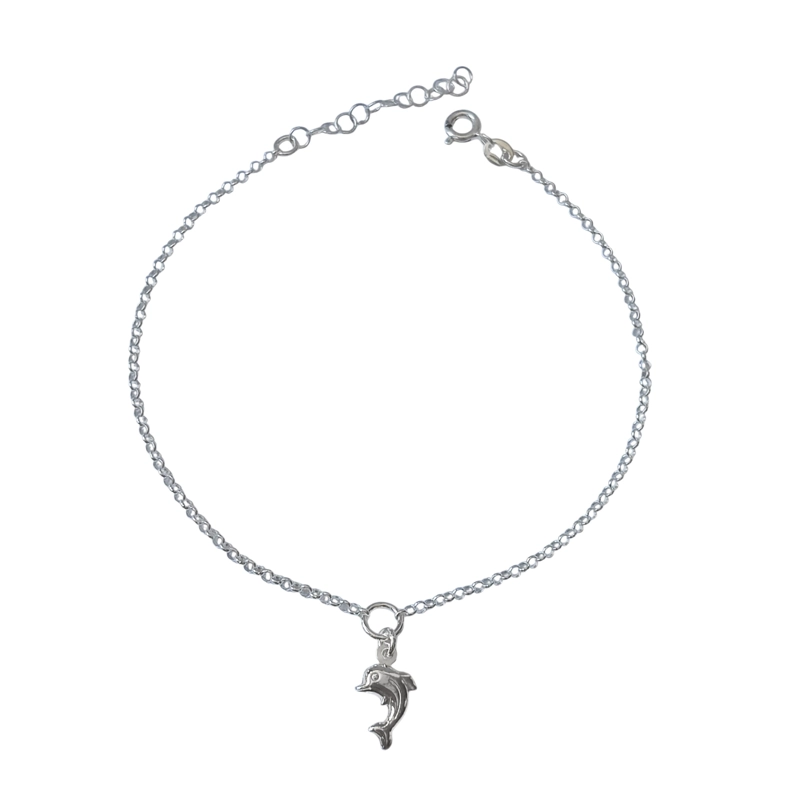 TOBILLERA DELFIN CADENA ROLO PLATA FINA 925 - 1