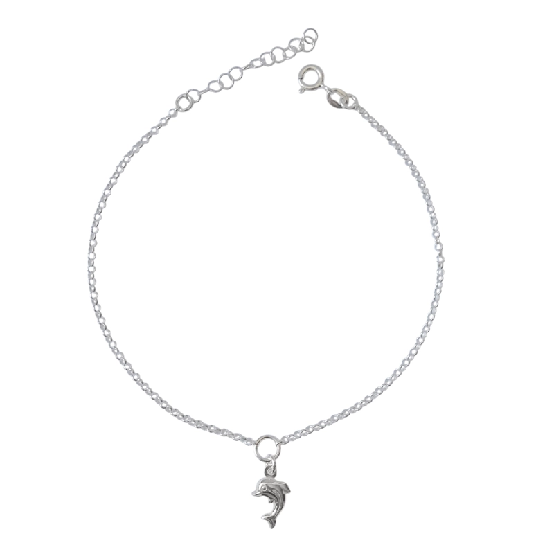TOBILLERA DELFIN CADENA ROLO PLATA FINA 925 - 2