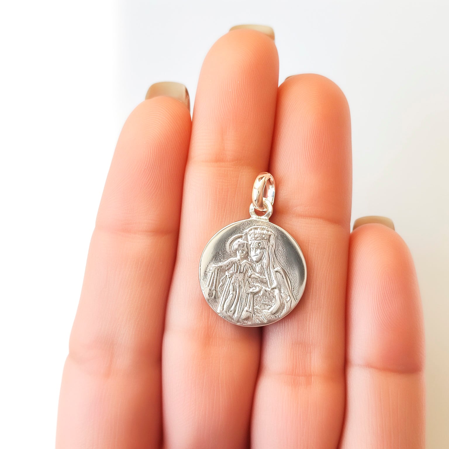 COLGANTE MEDALLA VIRGEN DEL CARMEN 18MM PLATA FINA 925 - 3