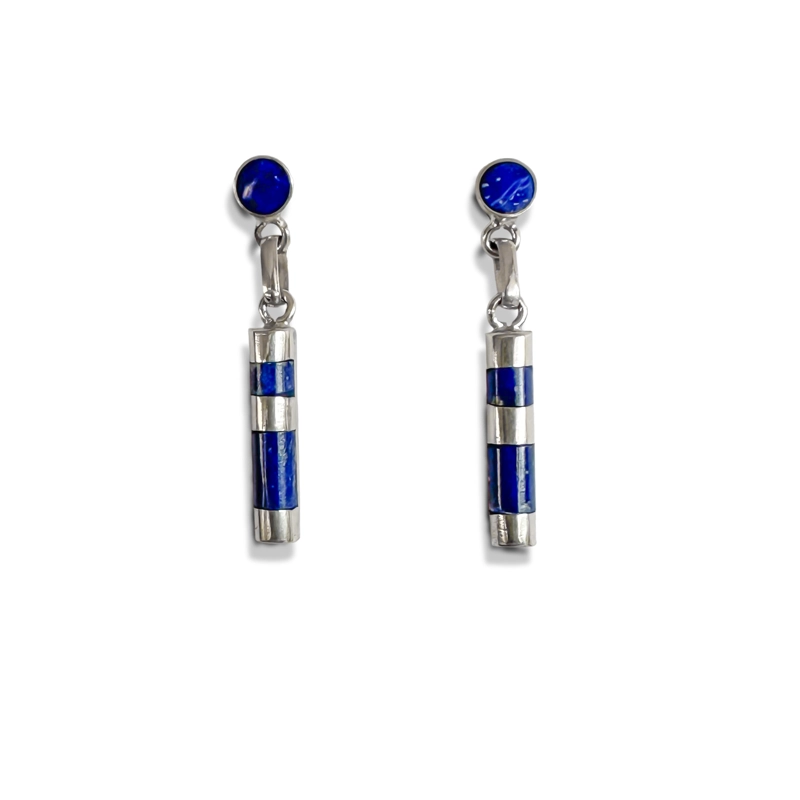 AROS TUBO CEBRA COLGANTE LAPISLAZULI PLATA FINA 925 - 1