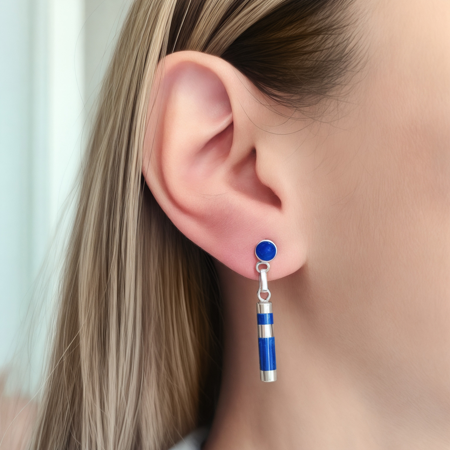 AROS TUBO CEBRA COLGANTE LAPISLAZULI PLATA FINA 925 - 4