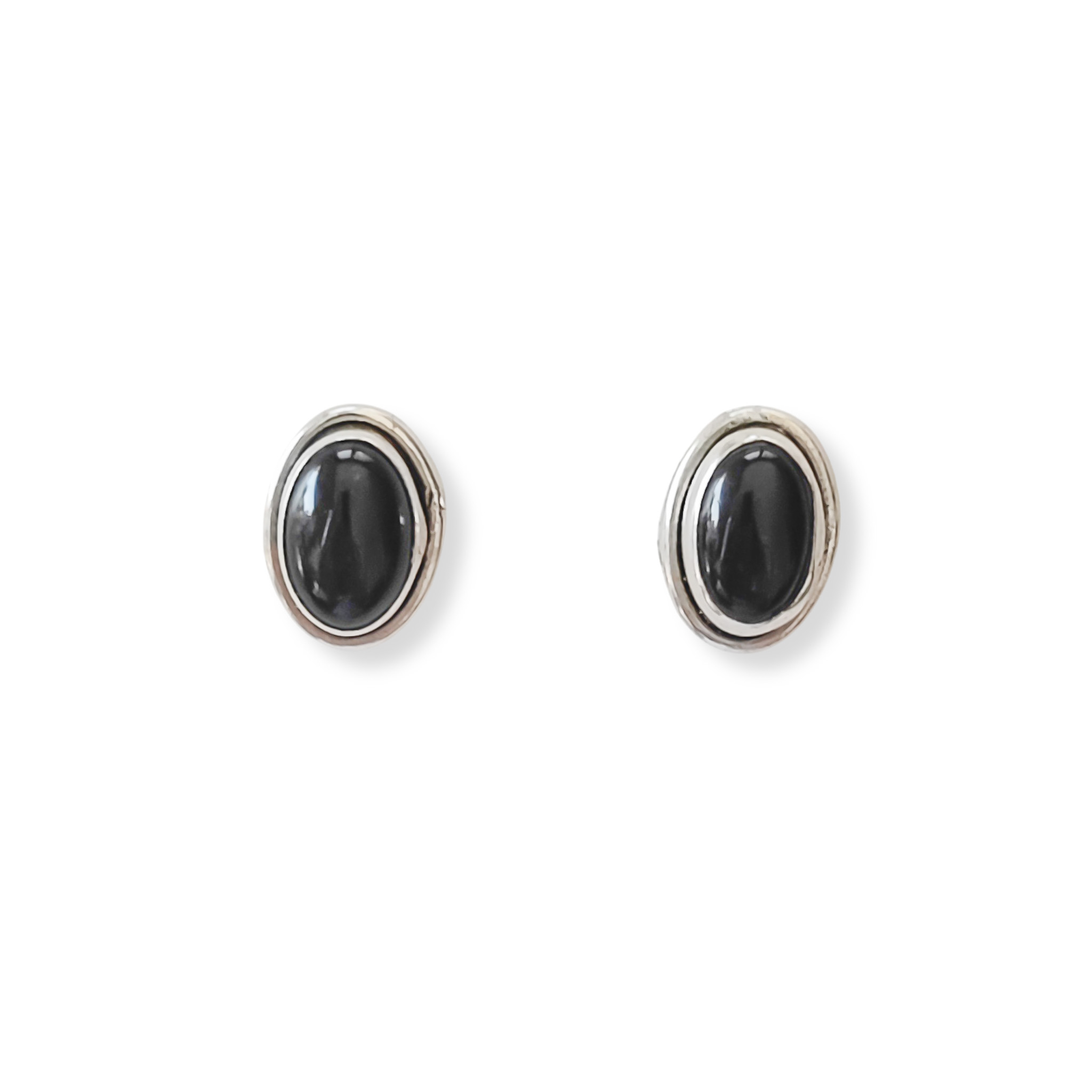AROS BOTON OVALO ONIX PLATA FINA 925 - 1