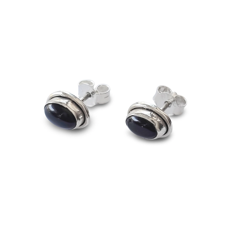 AROS BOTON OVALO ONIX PLATA FINA 925 - 2