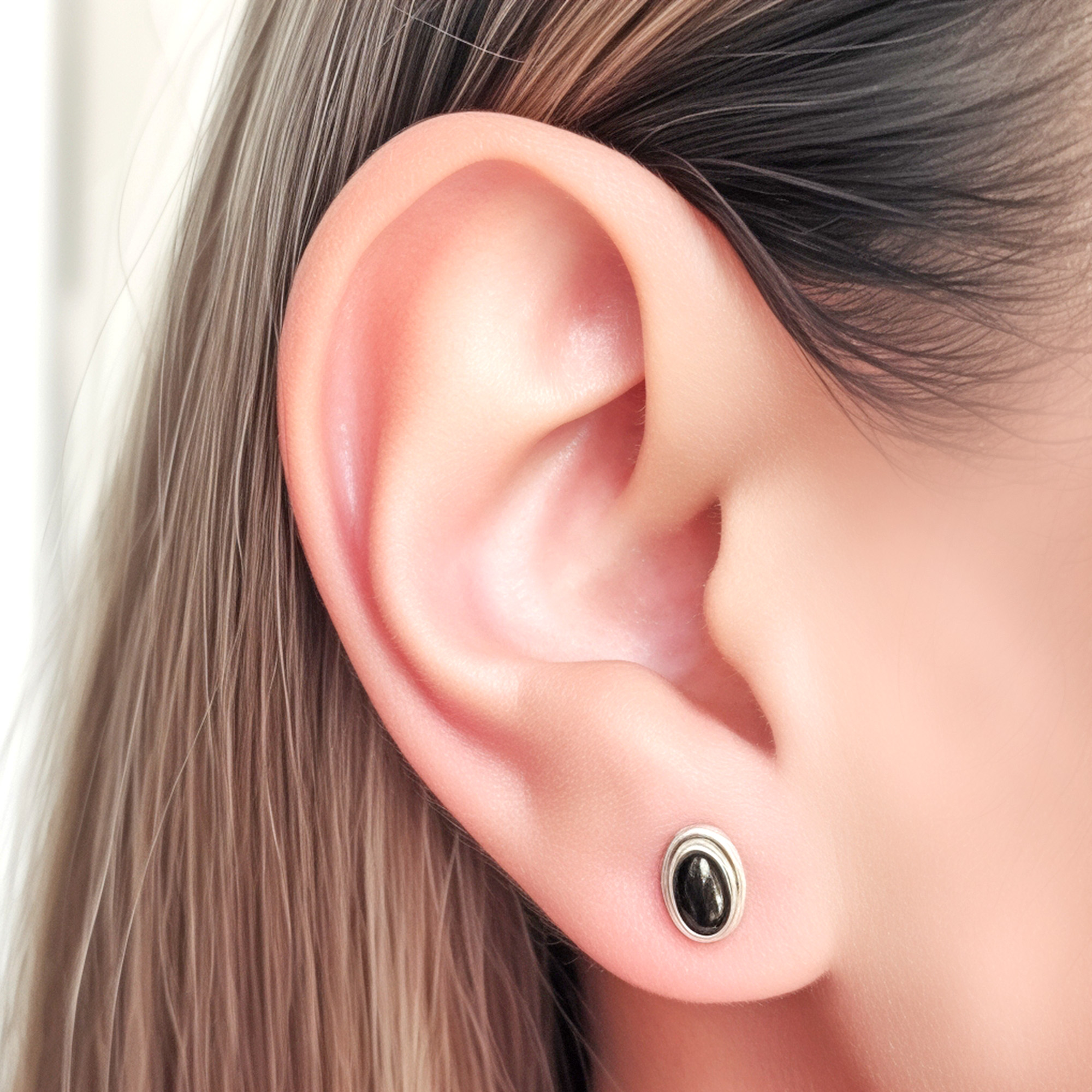 AROS BOTON OVALO ONIX PLATA FINA 925 - 3