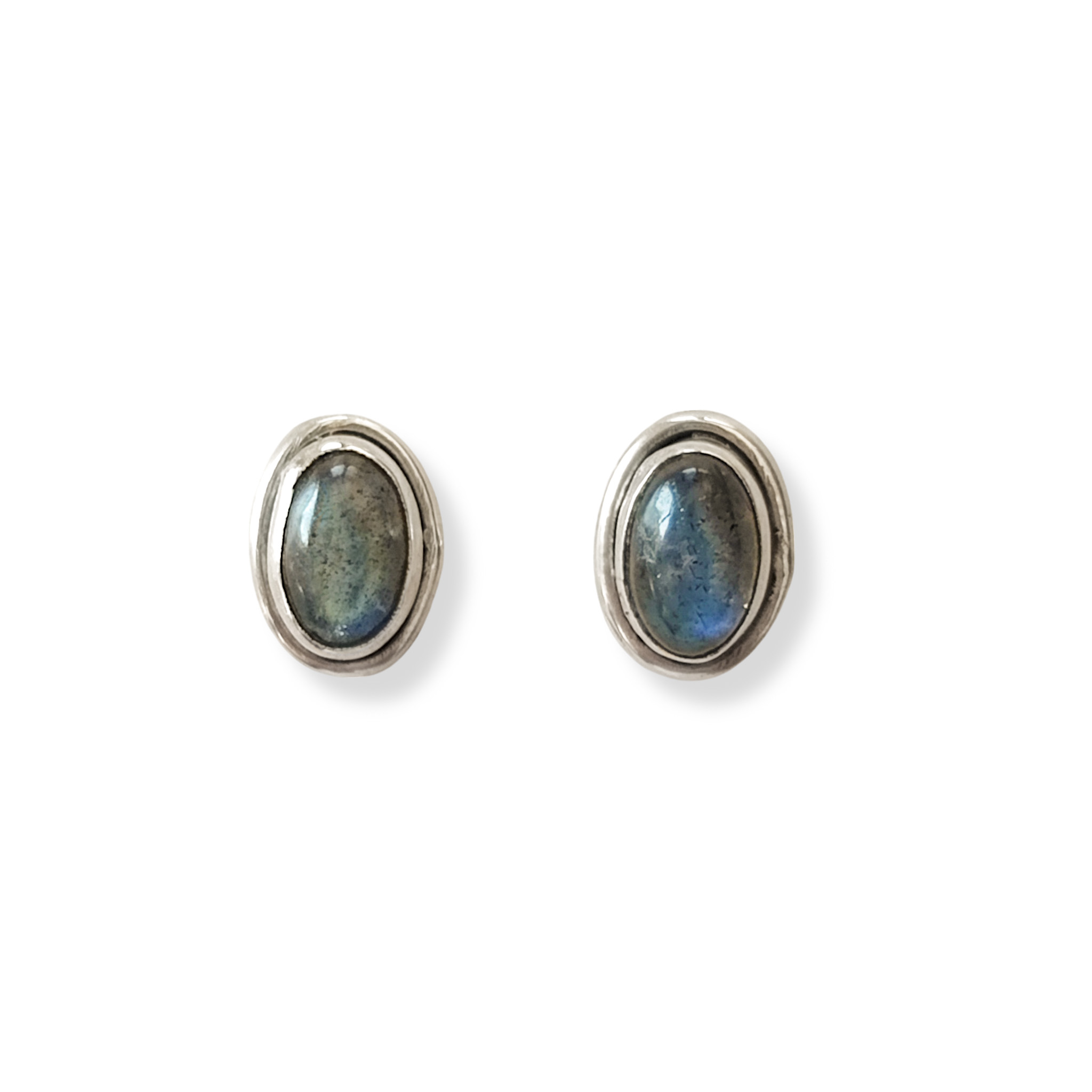 AROS BOTON OVALO LABRADORITA PLATA FINA 925 - 1