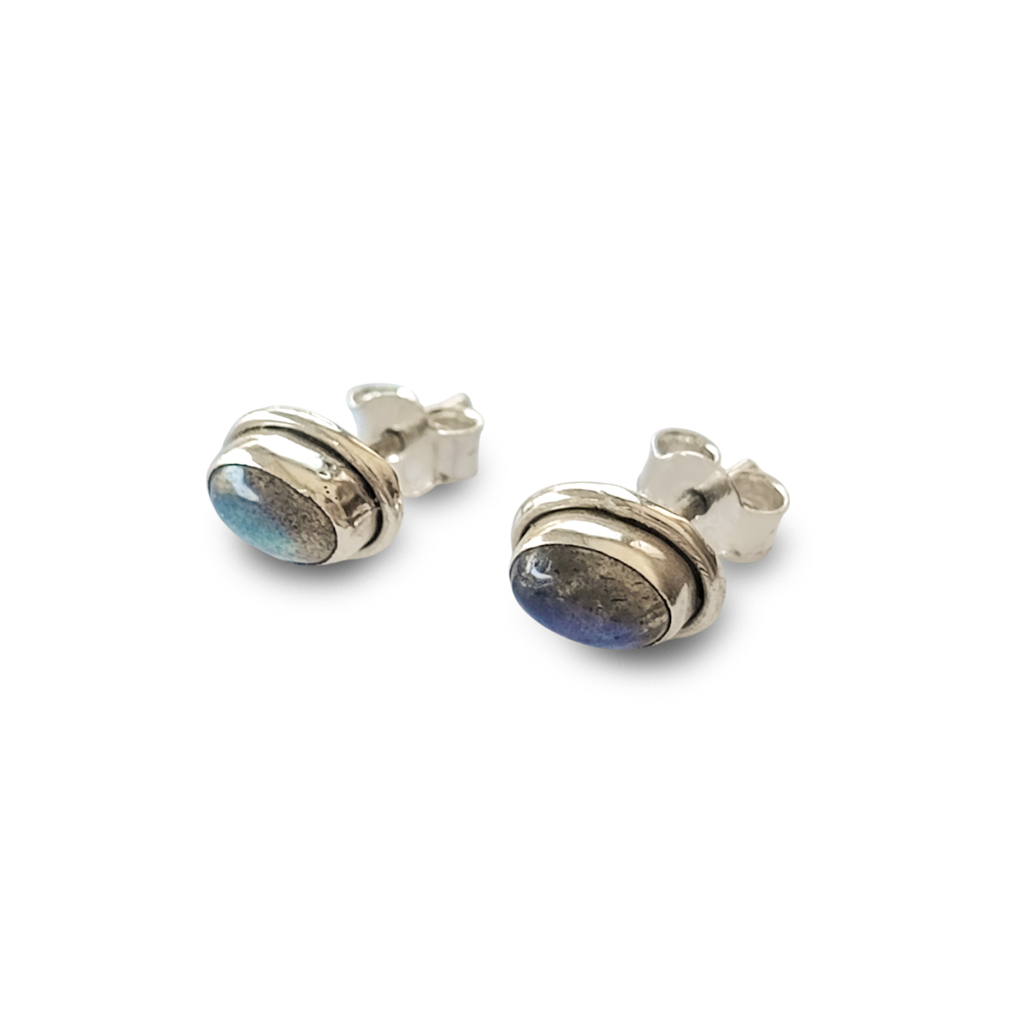 AROS BOTON OVALO LABRADORITA PLATA FINA 925 - 2