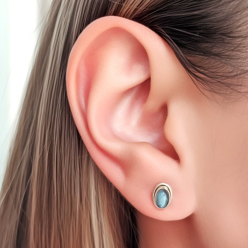 AROS BOTON OVALO LABRADORITA PLATA FINA 925 - 3