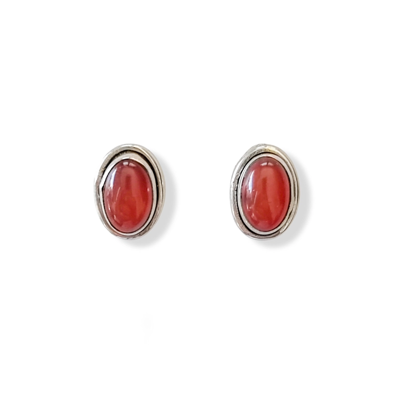 AROS BOTON OVALO CORNALINA PLATA FINA 925 - 1
