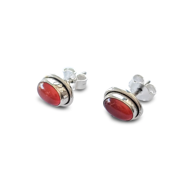 AROS BOTON OVALO CORNALINA PLATA FINA 925 - 2