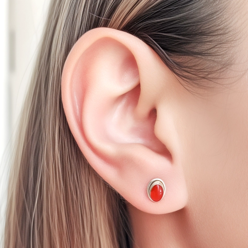 AROS BOTON OVALO CORNALINA PLATA FINA 925 - 3