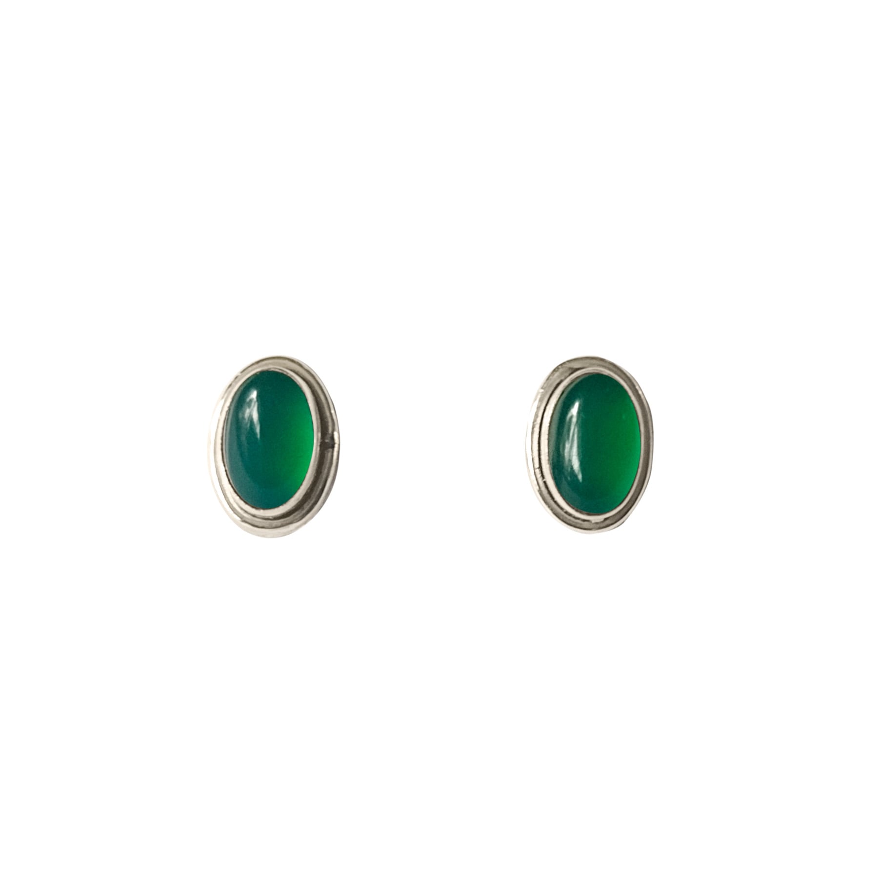 AROS BOTON OVALO ONIX VERDE PLATA FINA 925 - 1