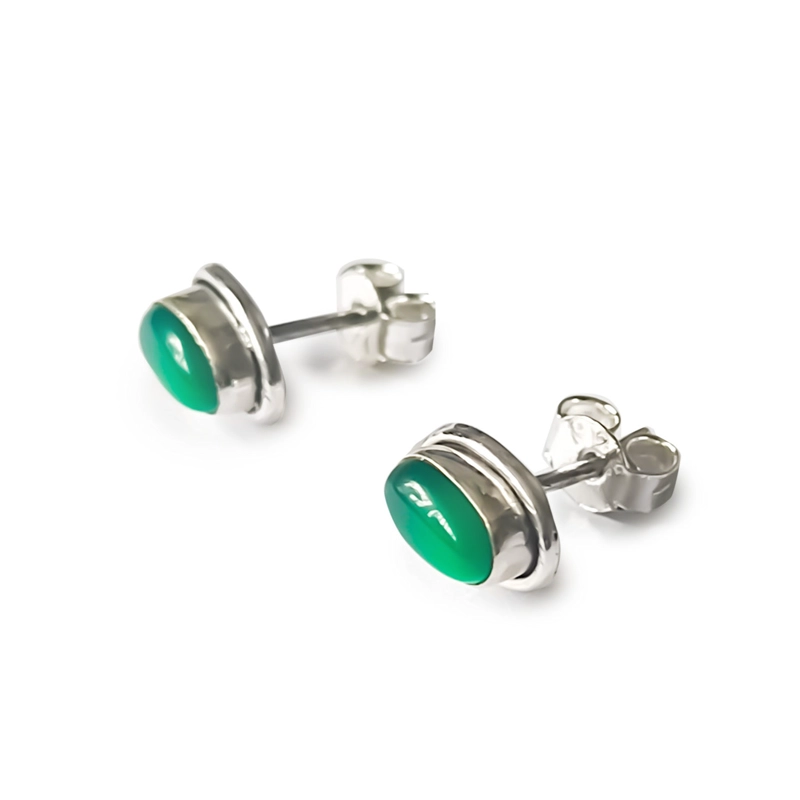 AROS BOTON OVALO ONIX VERDE PLATA FINA 925 - 2