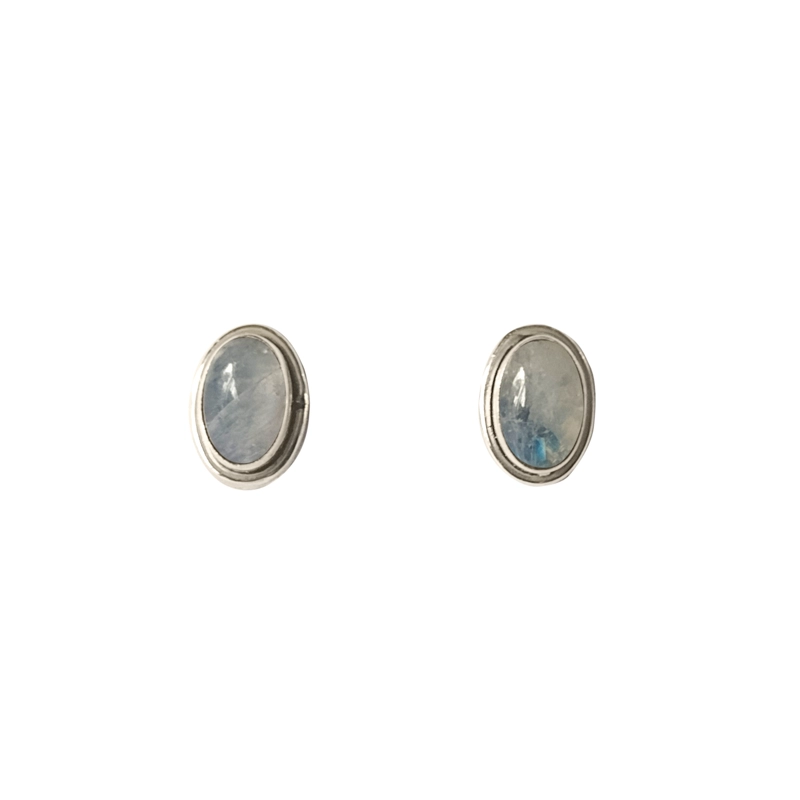 AROS BOTON OVALO PIEDRA LUNA PLATA FINA 925 - 1