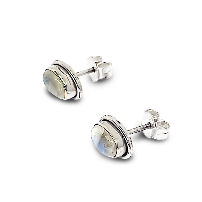 AROS BOTON OVALO PIEDRA LUNA PLATA FINA 925 - 2