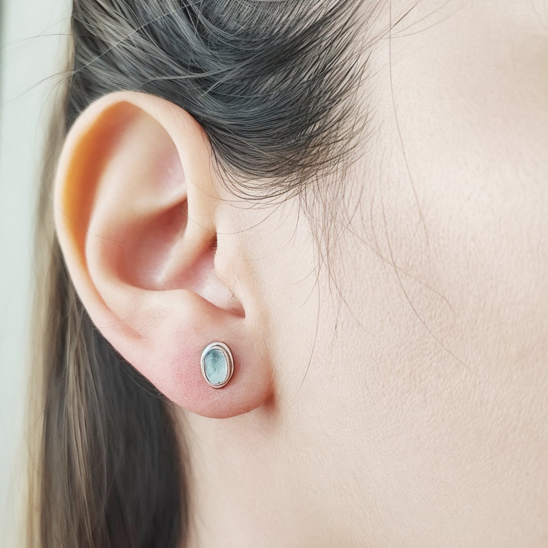 AROS BOTON OVALO PIEDRA LUNA PLATA FINA 925 - 3